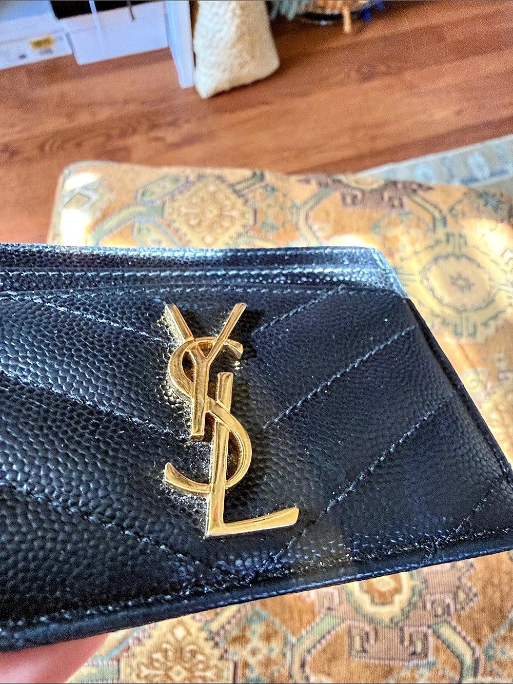 Yves Saint Laurent Monogram Fragment Quilted Card Case in Grain de Poudre